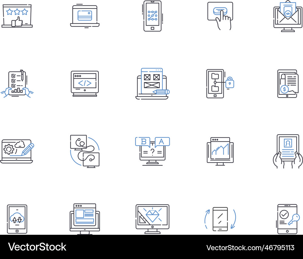 Display panel line icons collection resolution Display panel line icons collection resolution vector image