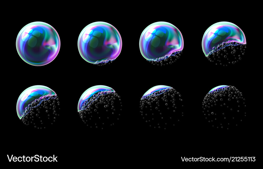 Transparent Soap Bubbles - Explosion Sequence vector image