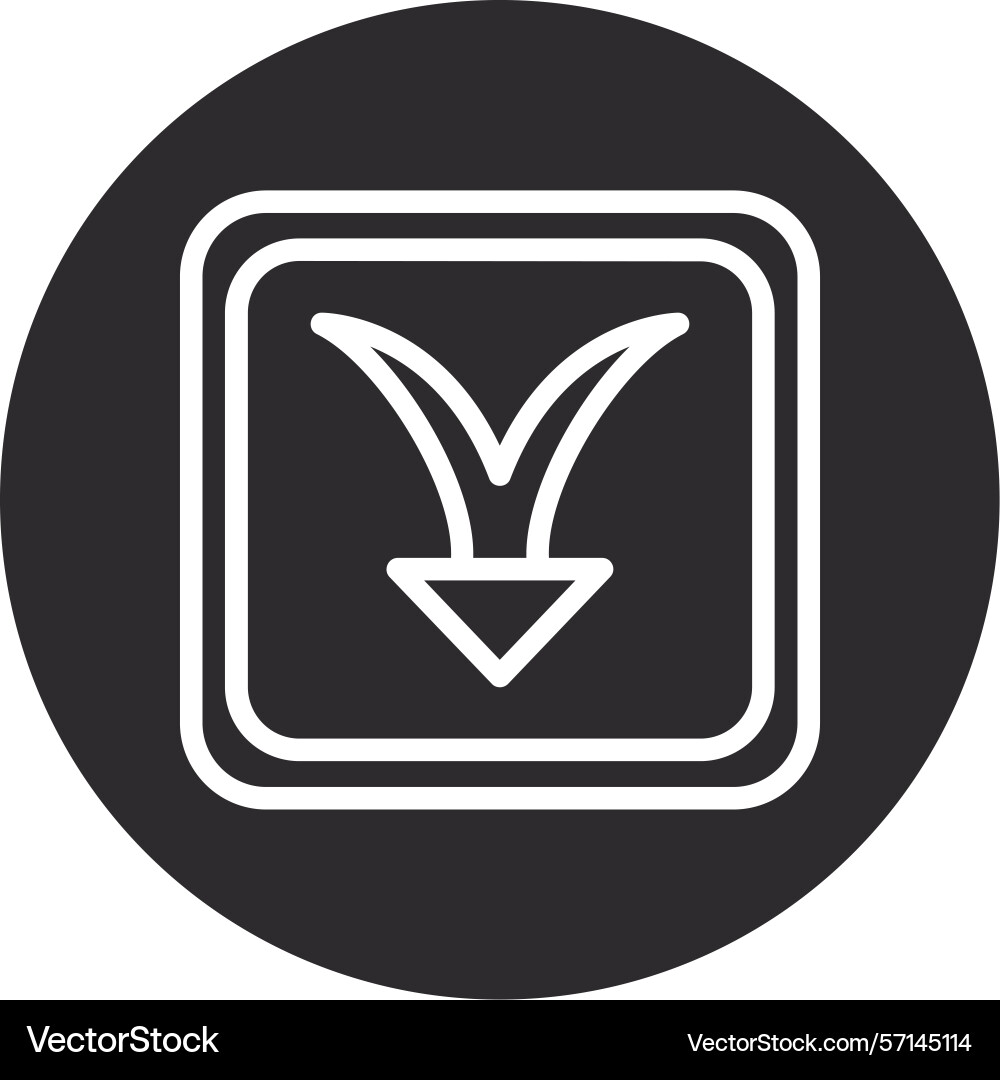 Arrow merge down inverted circle black Vector Image