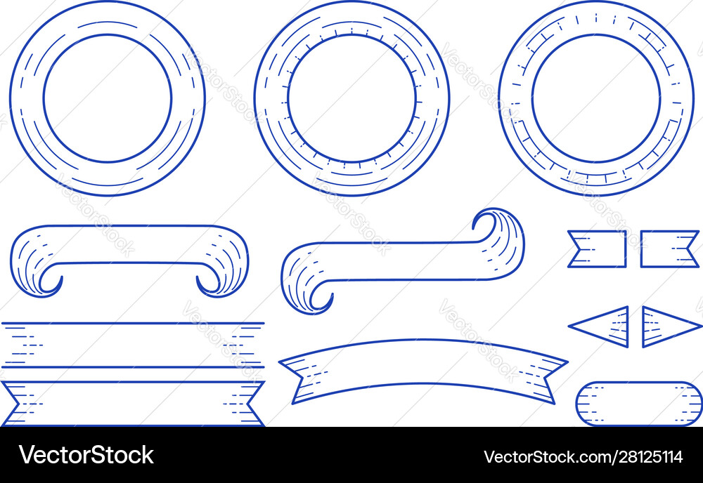 Badge ribbon frame asset set elements in monoline Vector Image