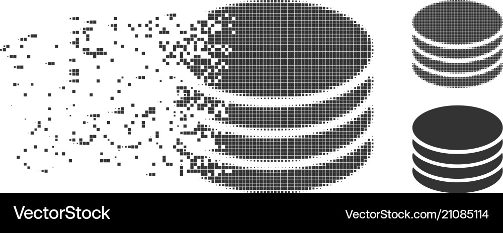 Fragmented pixel halftone coin stack icon Vector Image