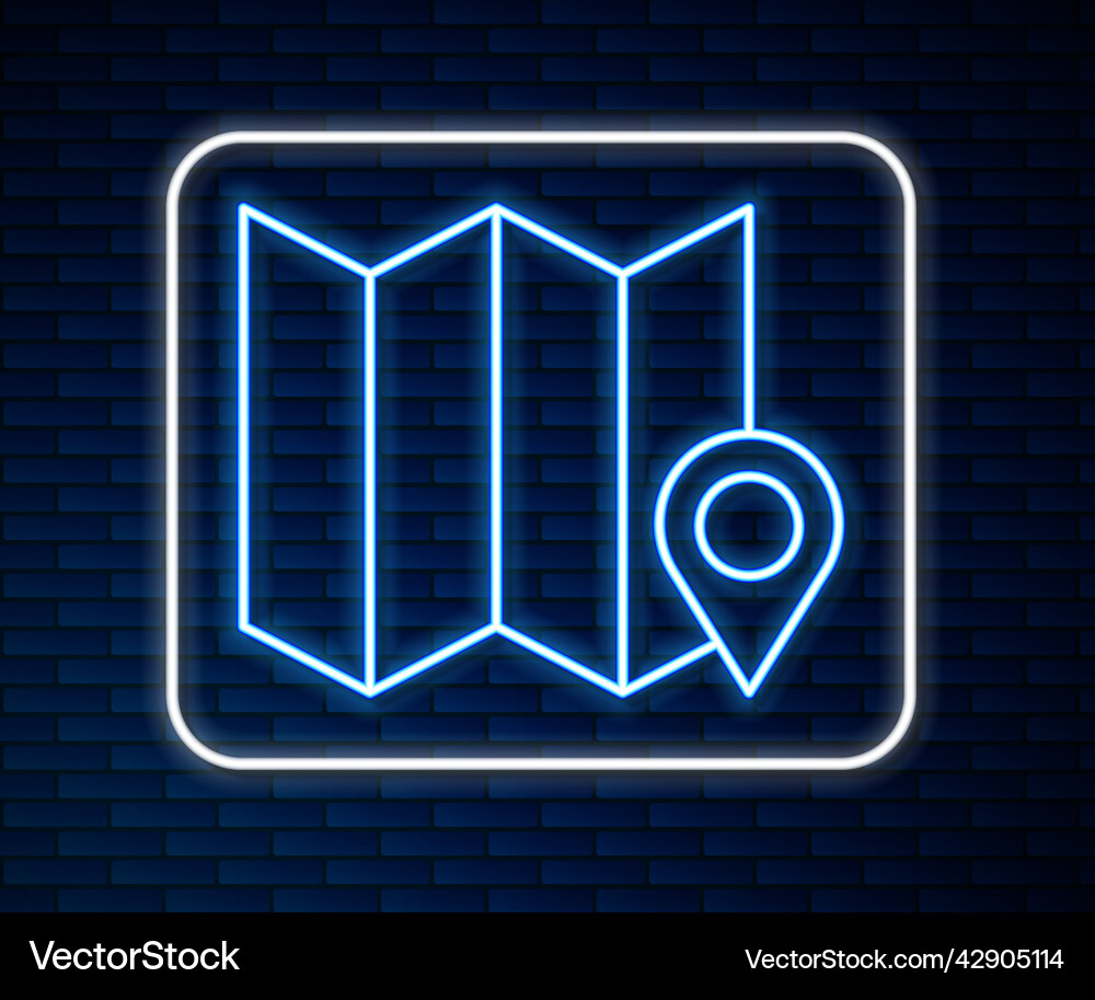 Glowing neon line folded map with location marker Glowing neon line folded map with location marker Vector Image