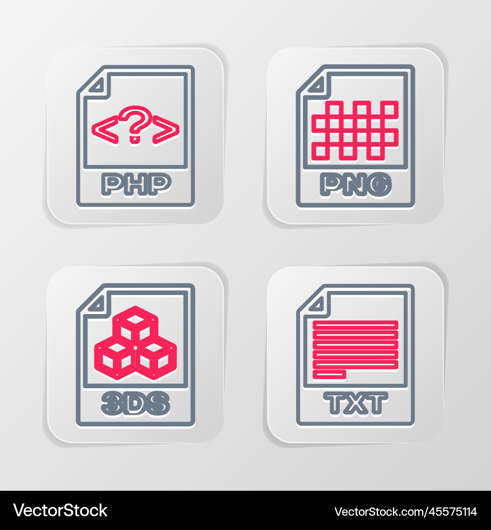 Set line txt file document 3ds png and php icon Vector Image