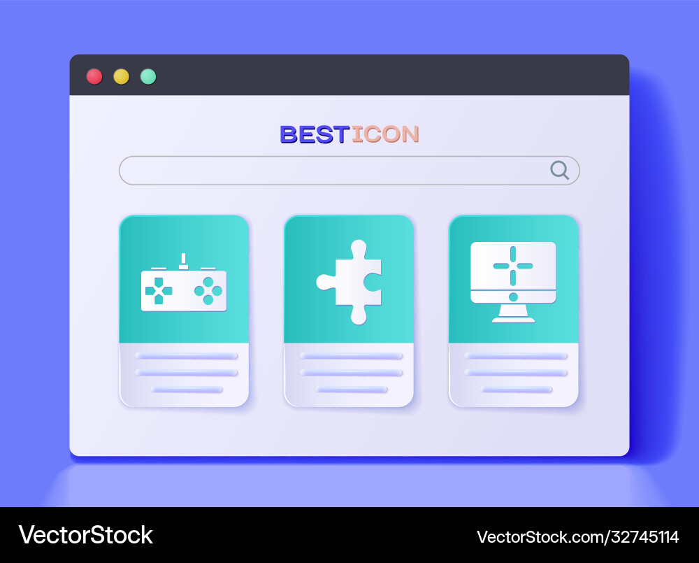 Set piece puzzle gamepad and computer monitor vector image