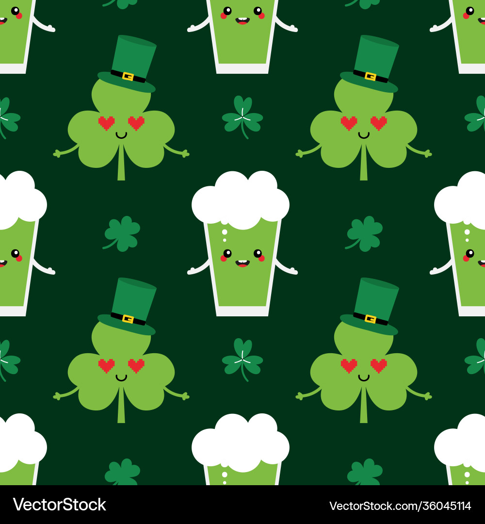 St patricks day pattern with cartoon characters St patricks day pattern with cartoon characters Vector Image
