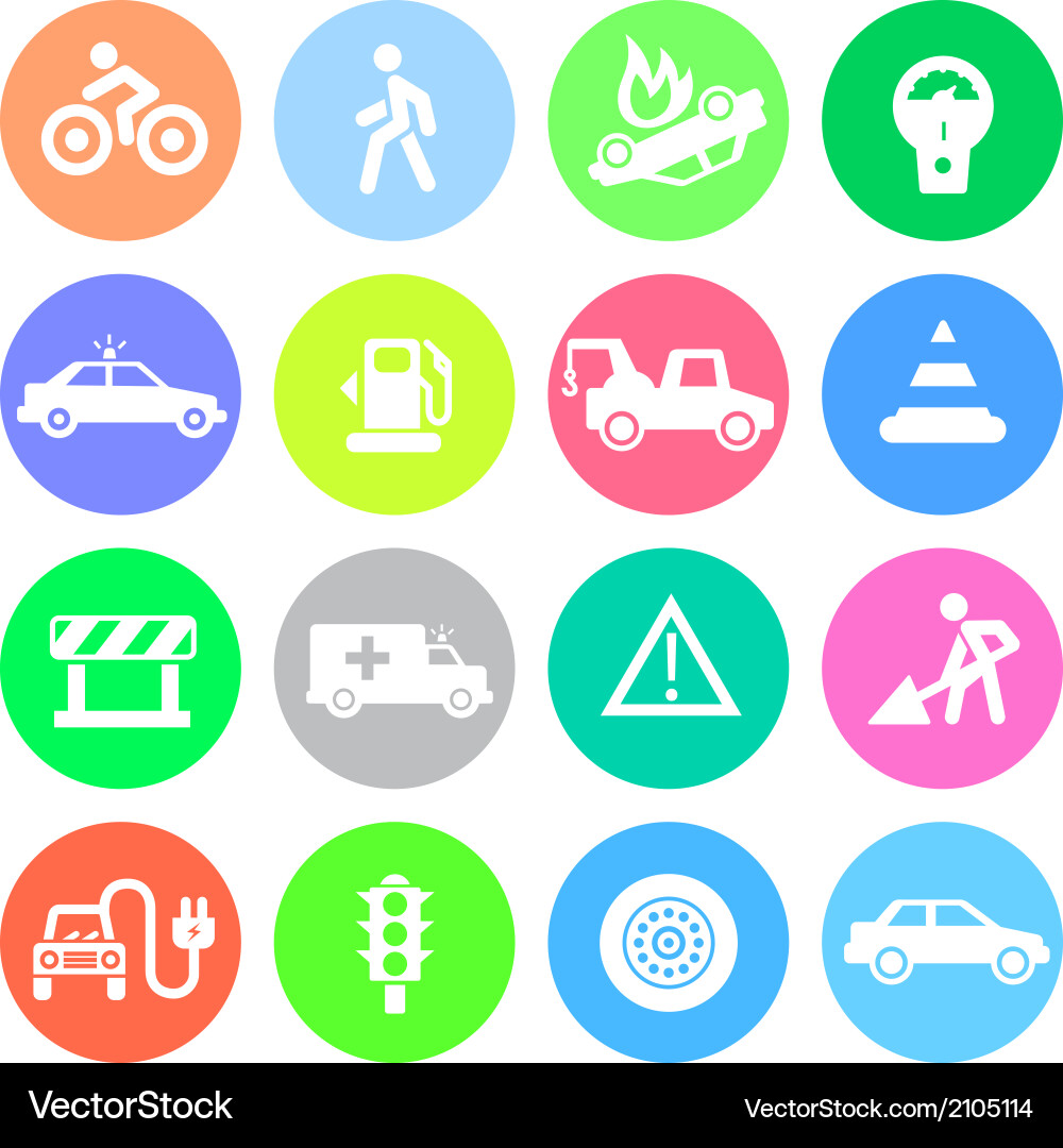 Traffic application icons in color circles Vector Image