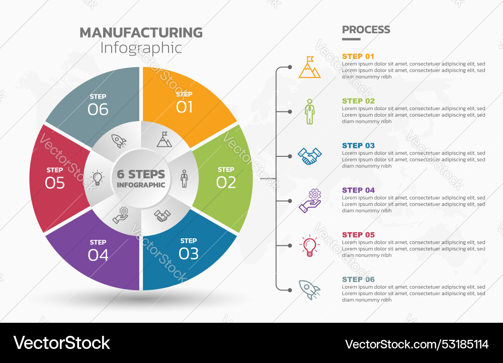 Visual data presentation cycle diagram with 6 Visual data presentation cycle diagram with 6 vector image