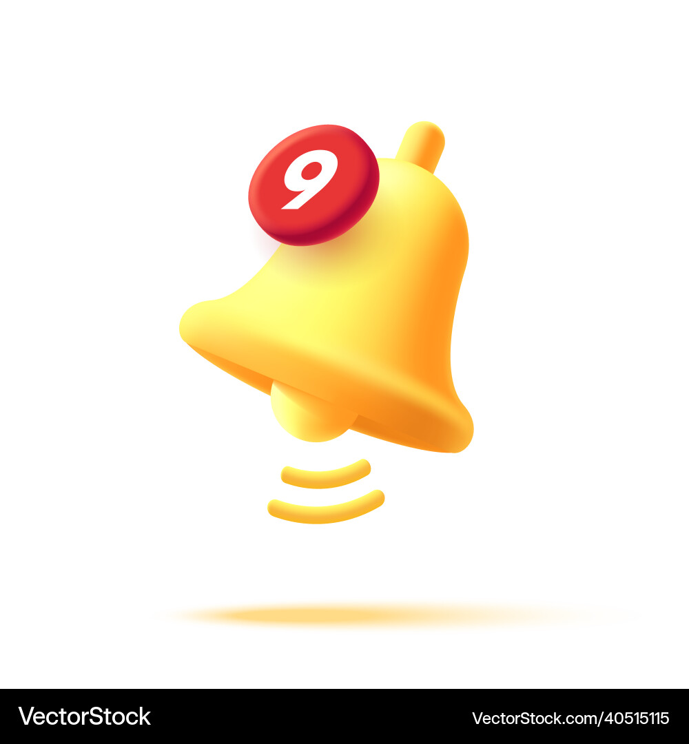 3d icon render style of bell with notification red 3d icon render style of bell with notification red vector image