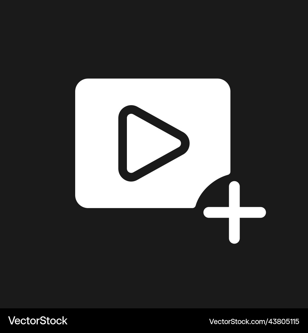 Add video file dark mode glyph ui icon Vector Image