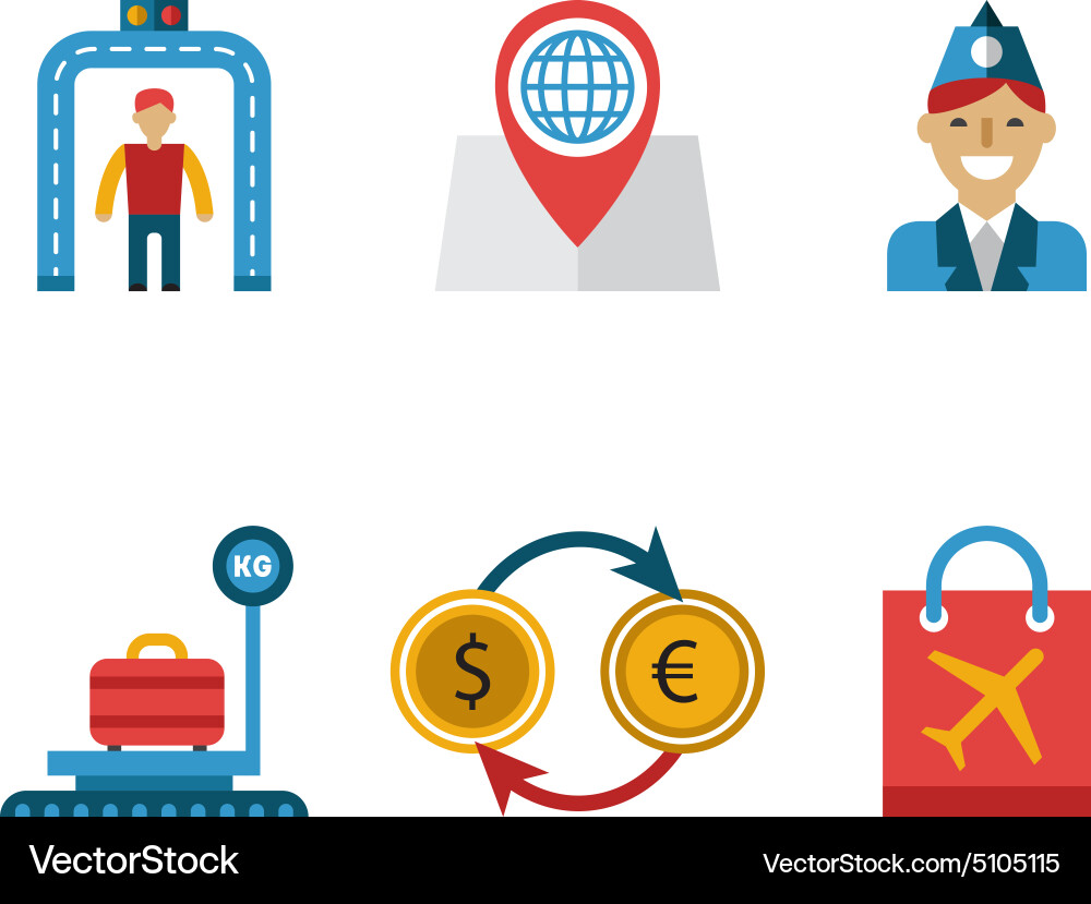 Airport icons flat set Vector Image