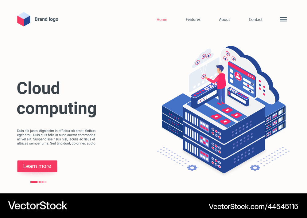 Cloud computing tech concept isometric landing Cloud computing tech concept isometric landing Vector Image
