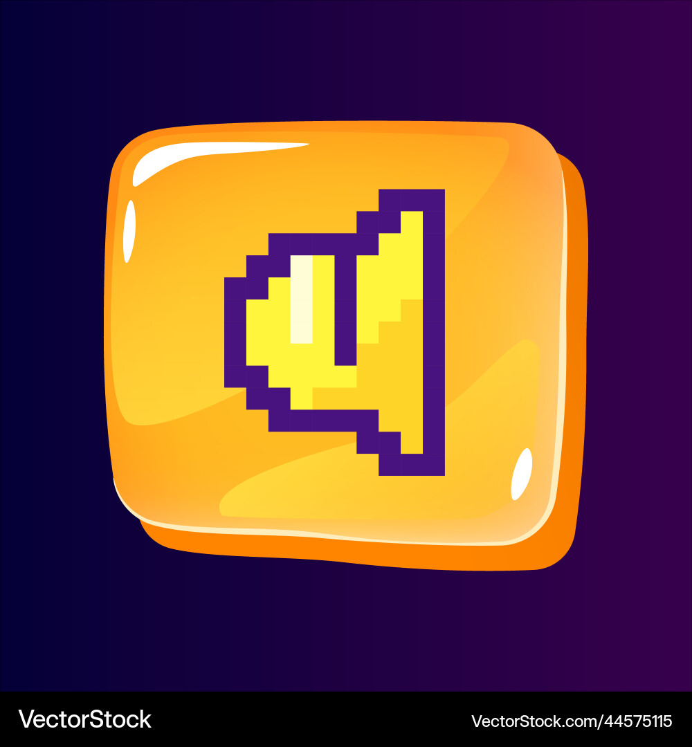 Loudspeaker glossy ui button with pixelated color vector image