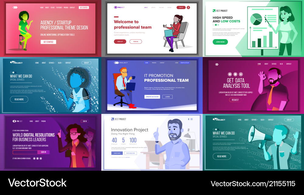 Main web page set design website business Main web page set design website business vector image