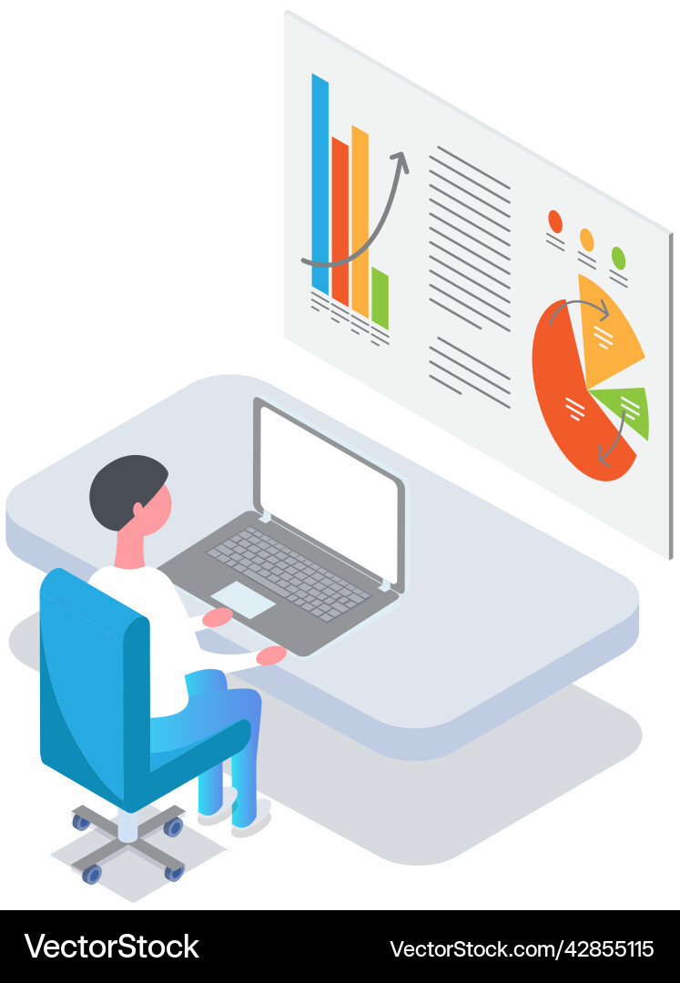Man analyses digital report with data statistical Vector Image