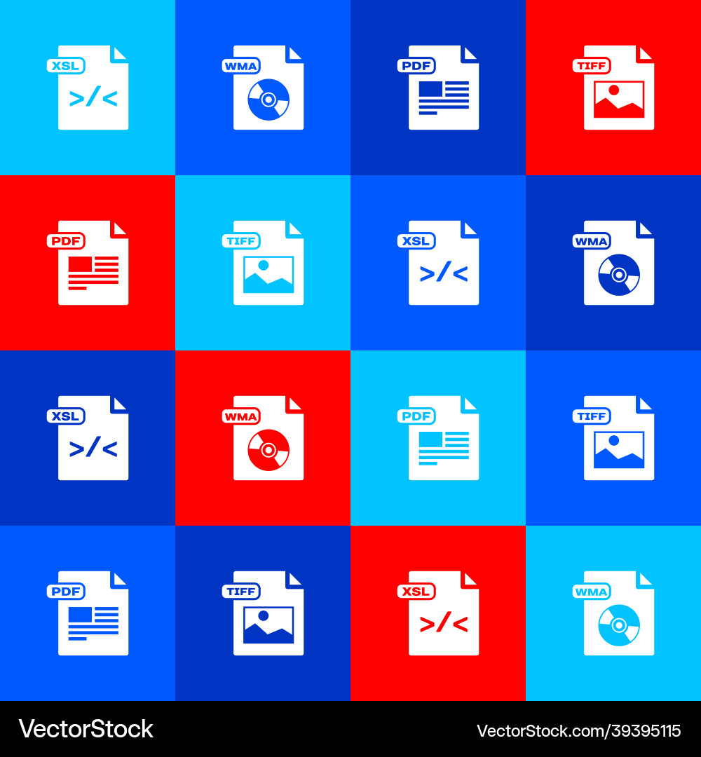 Set xsl file document wma pdf and tiff icon Set xsl file document wma pdf and tiff icon vector image