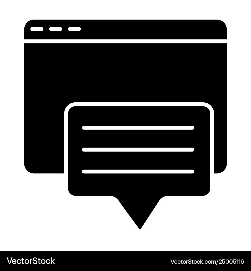 Browser window and speech bubble solid icon Browser window and speech bubble solid icon vector image