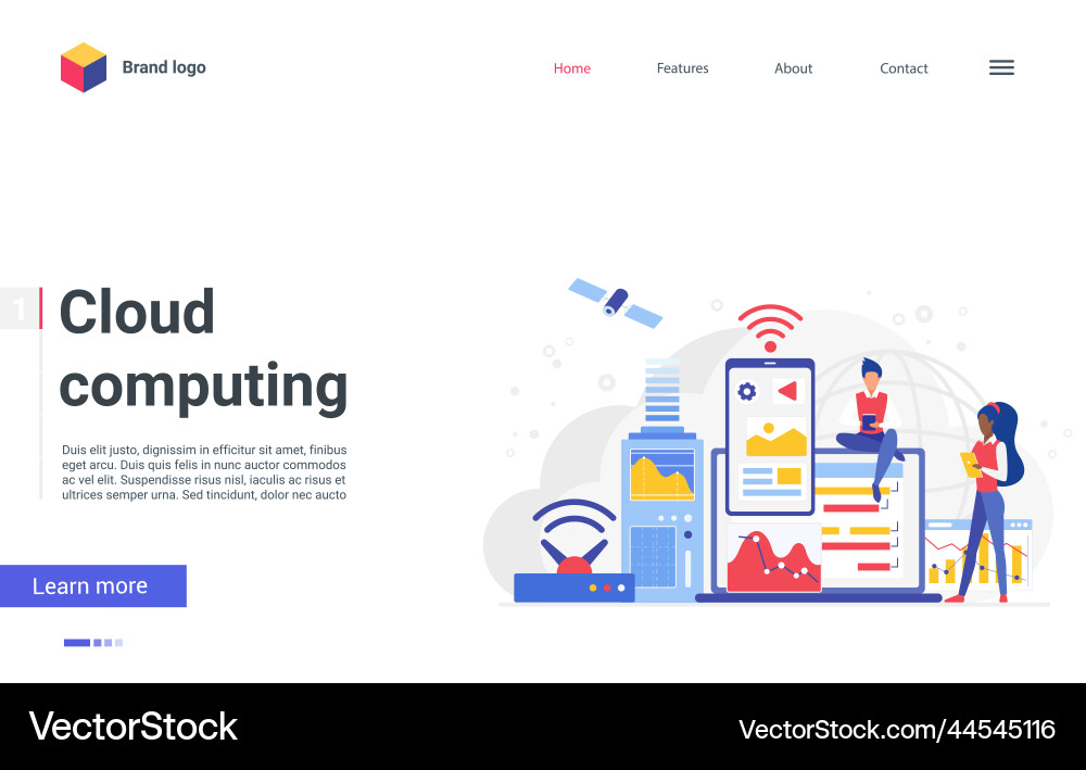Cloud computing network concept landing page user Cloud computing network concept landing page user vector image