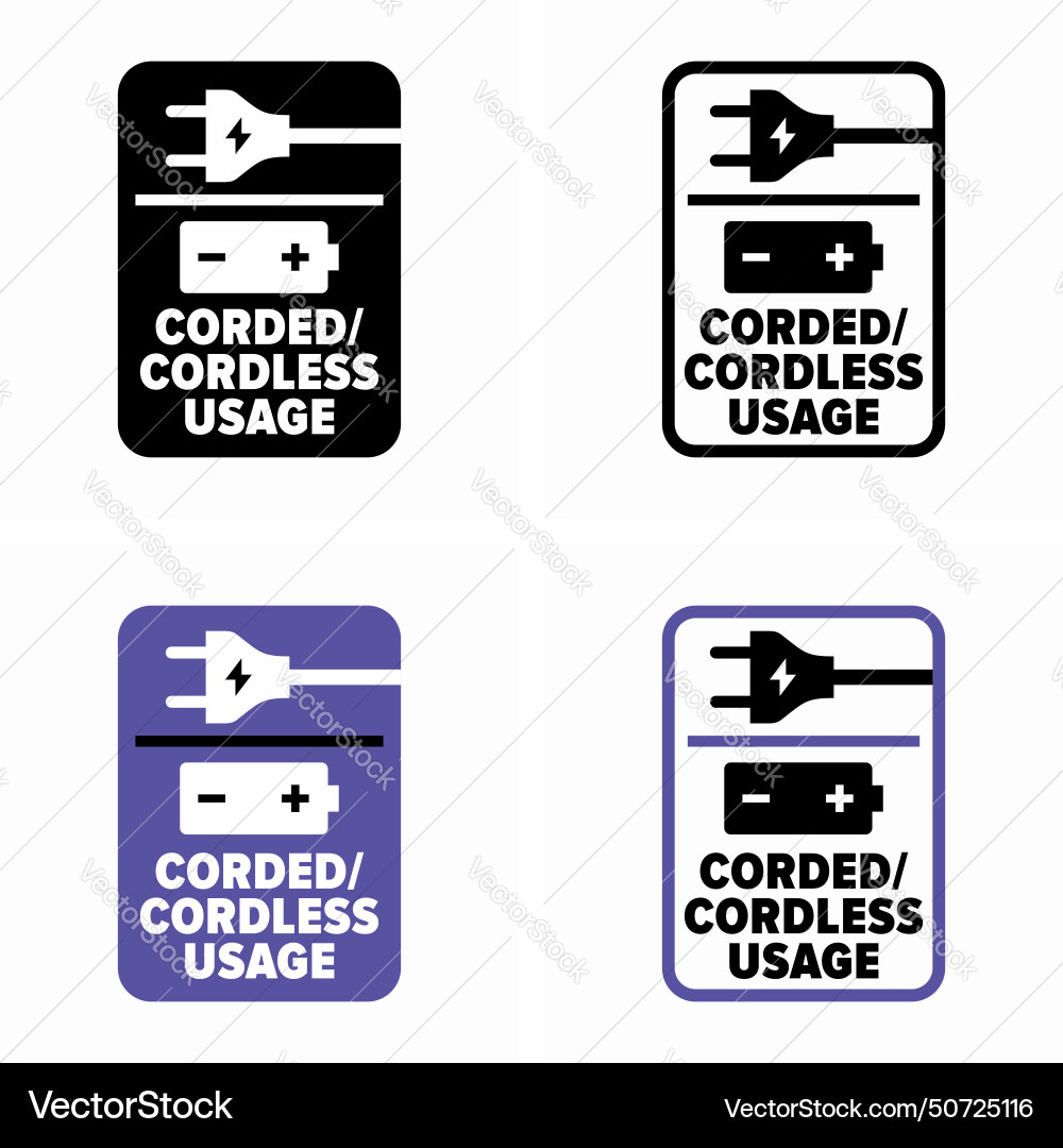 Corded and cordless usage information sign vector image