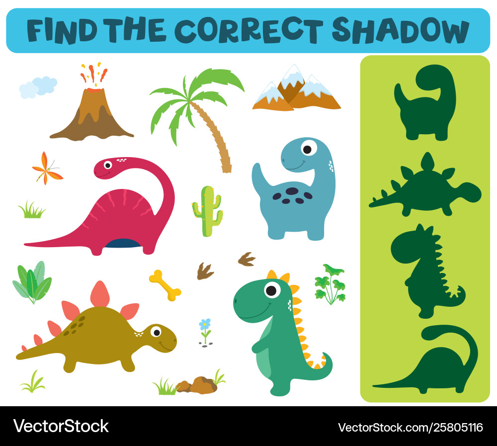 Dinosaur Shadow Matching Game Vector Image
