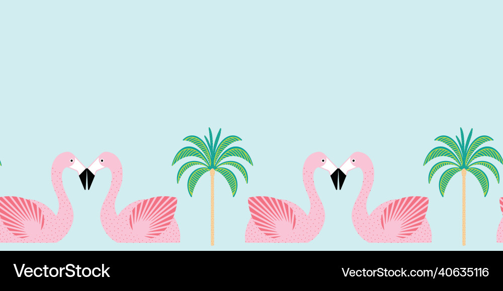 Flamingo float border repeat with geometric mid Flamingo float border repeat with geometric mid vector image