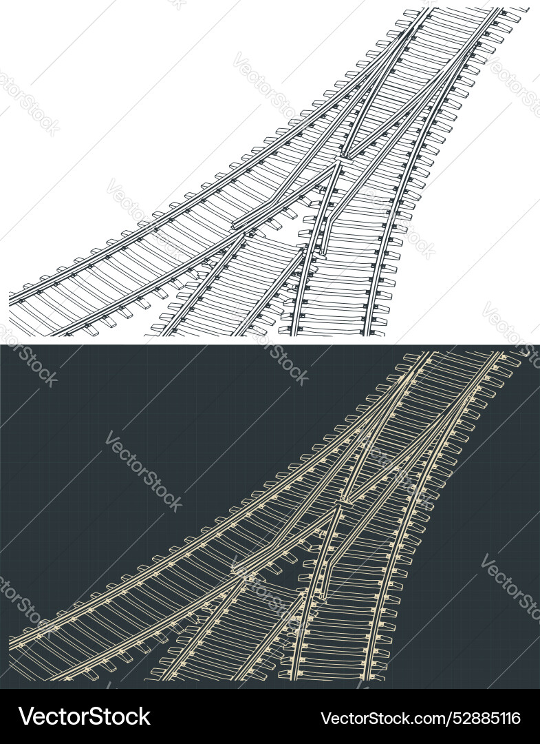 Fork in the railway tracks isometric technical vector image