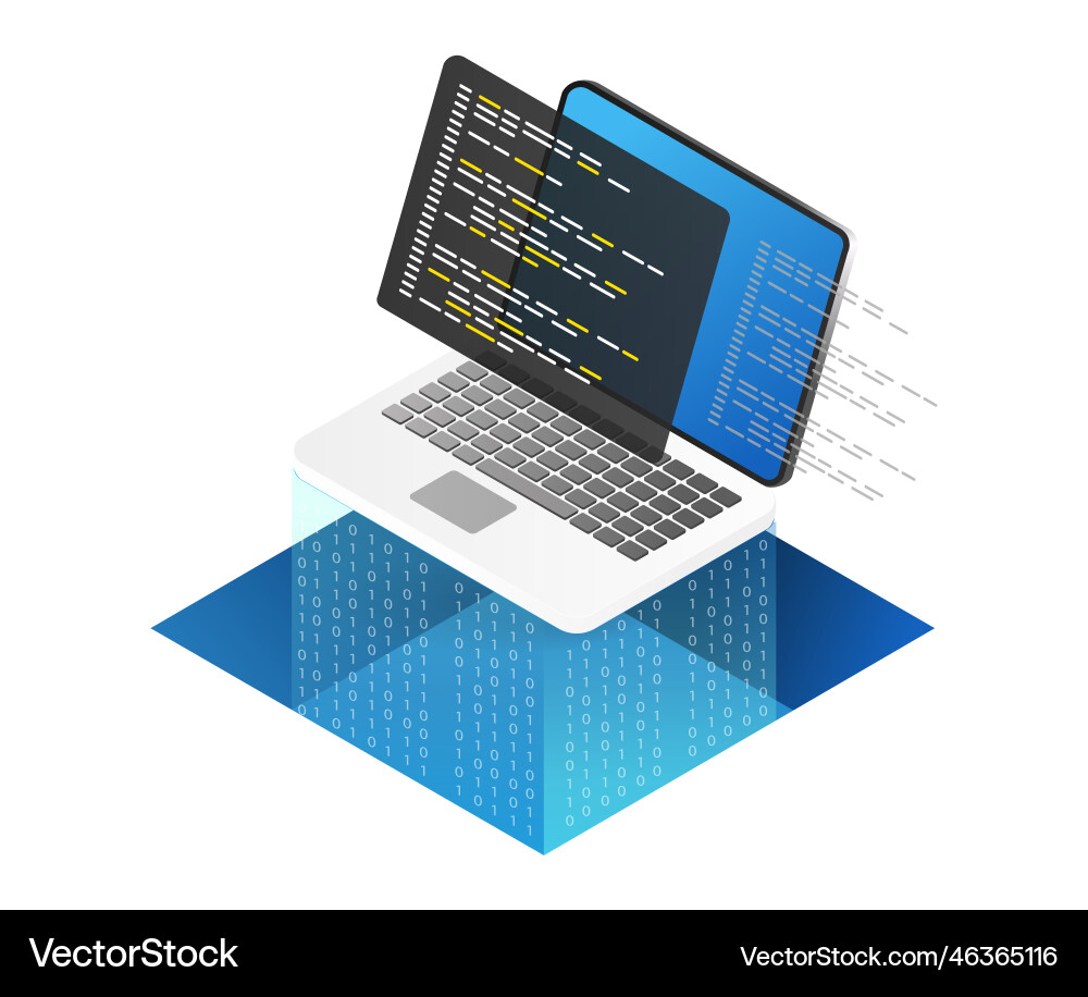 Isometric flat 3d concept of computer code vector image