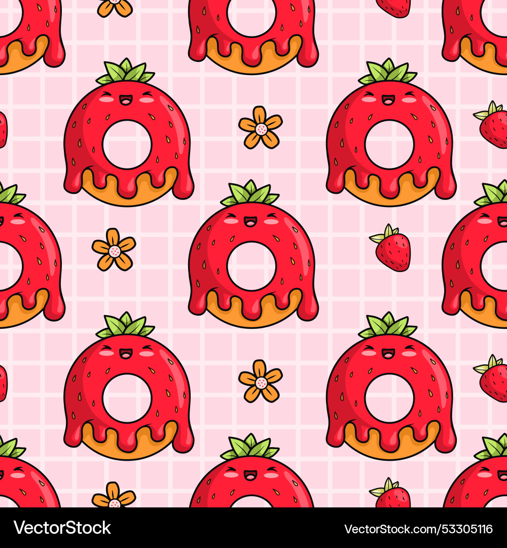 Seamless pattern strawberry donut character Vector Image