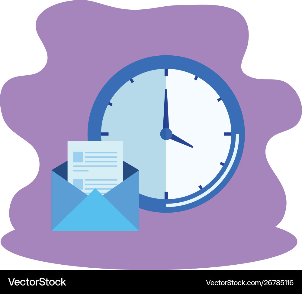 Time clock watch with envelope mail Time clock watch with envelope mail vector image