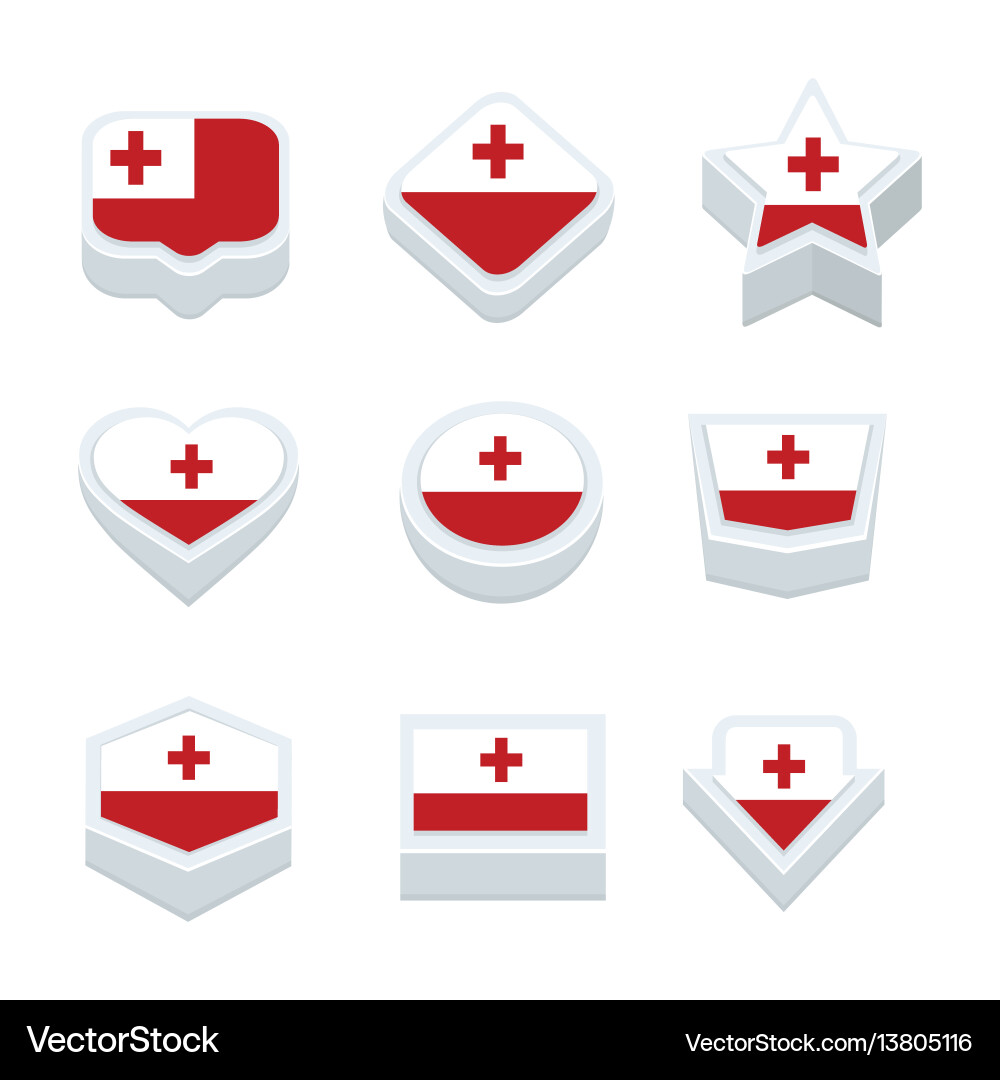 Tonga flags icons and button set nine styles vector image