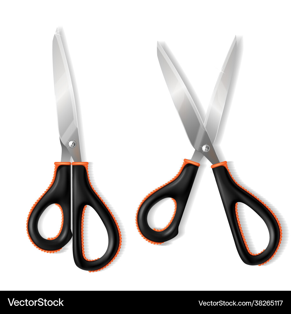 3d realistic scissors with rubber handle 3d realistic scissors with rubber handle vector image
