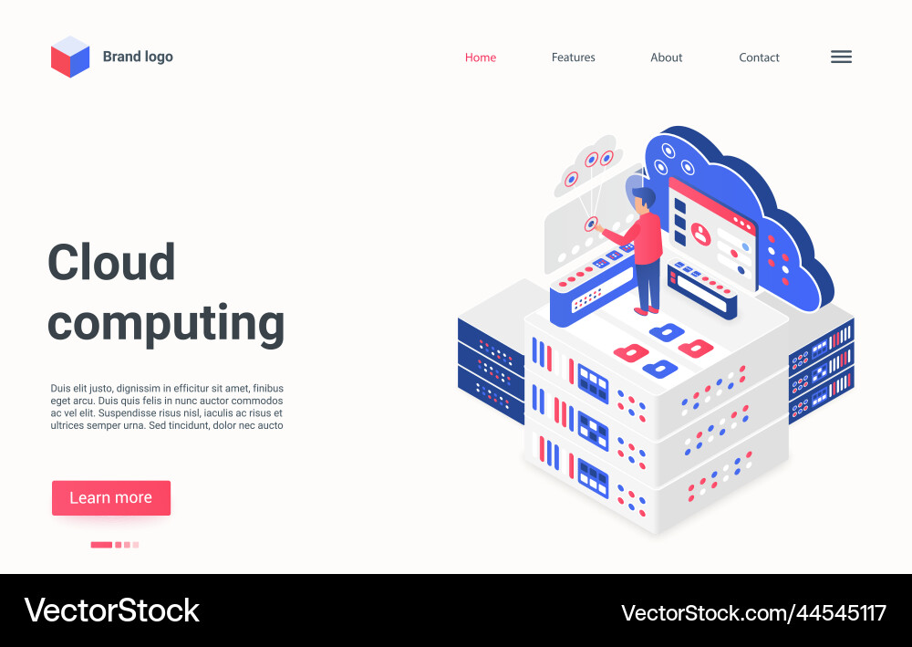 Cloud computing service isometric landing page Cloud computing service isometric landing page vector image
