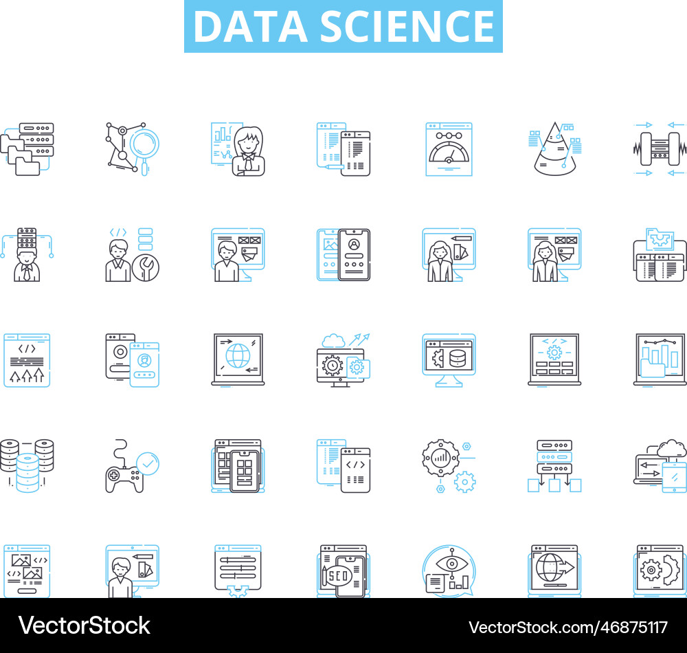 Data science linear icons set analytics Data science linear icons set analytics Vector Image