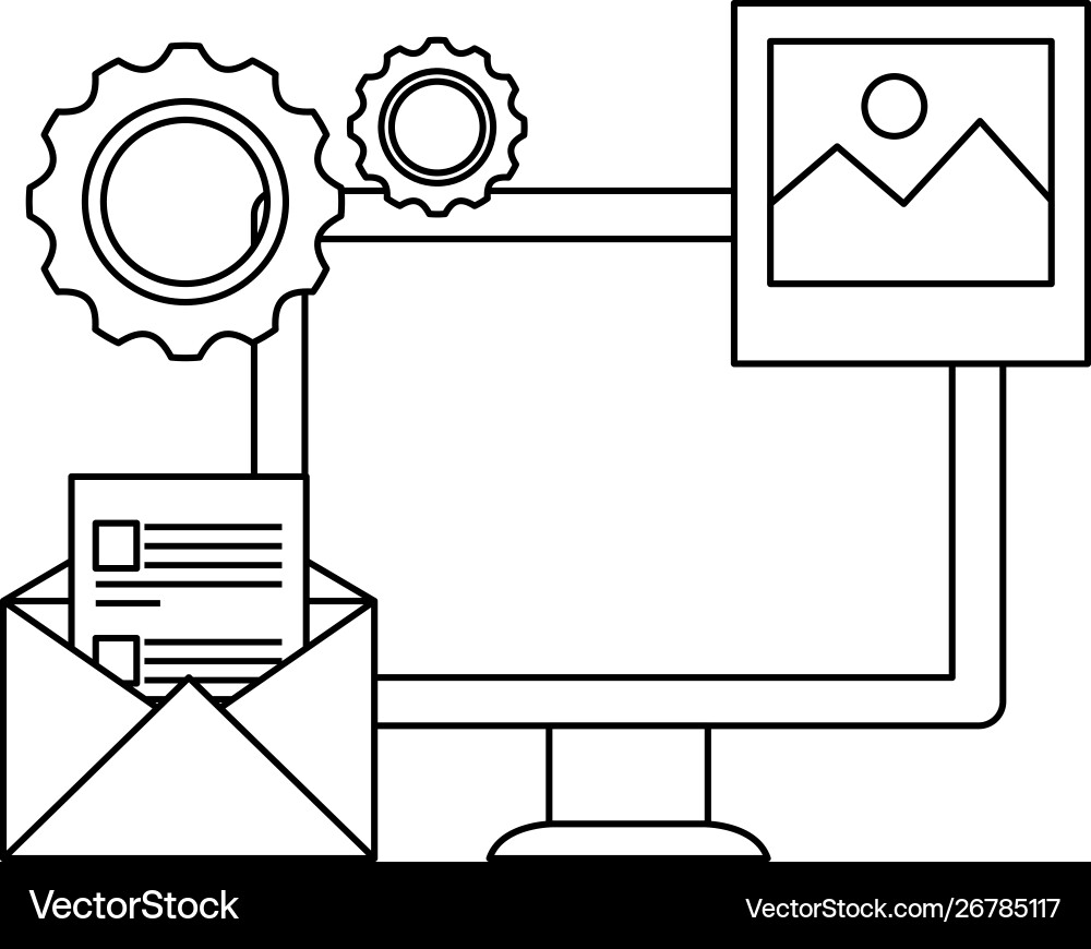 Desktop computer with envelope mail Vector Image