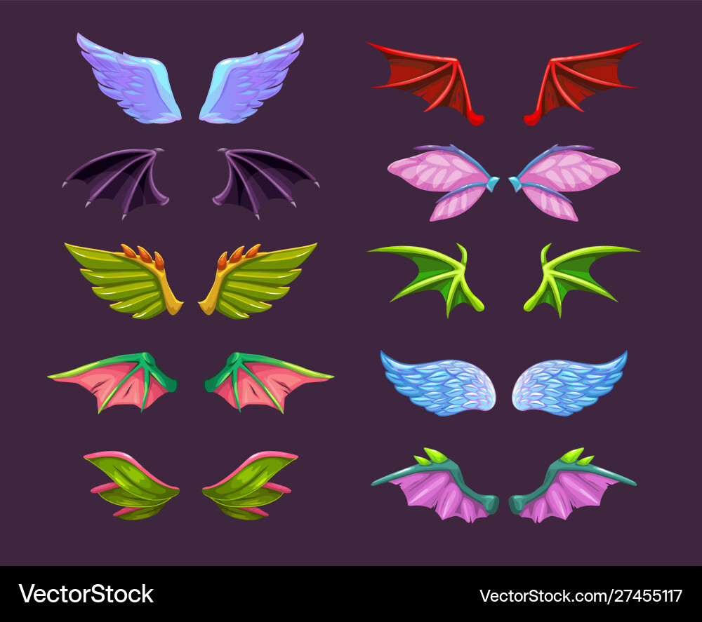 Different cartoon animal wings set angel devil Different cartoon animal wings set angel devil vector image
