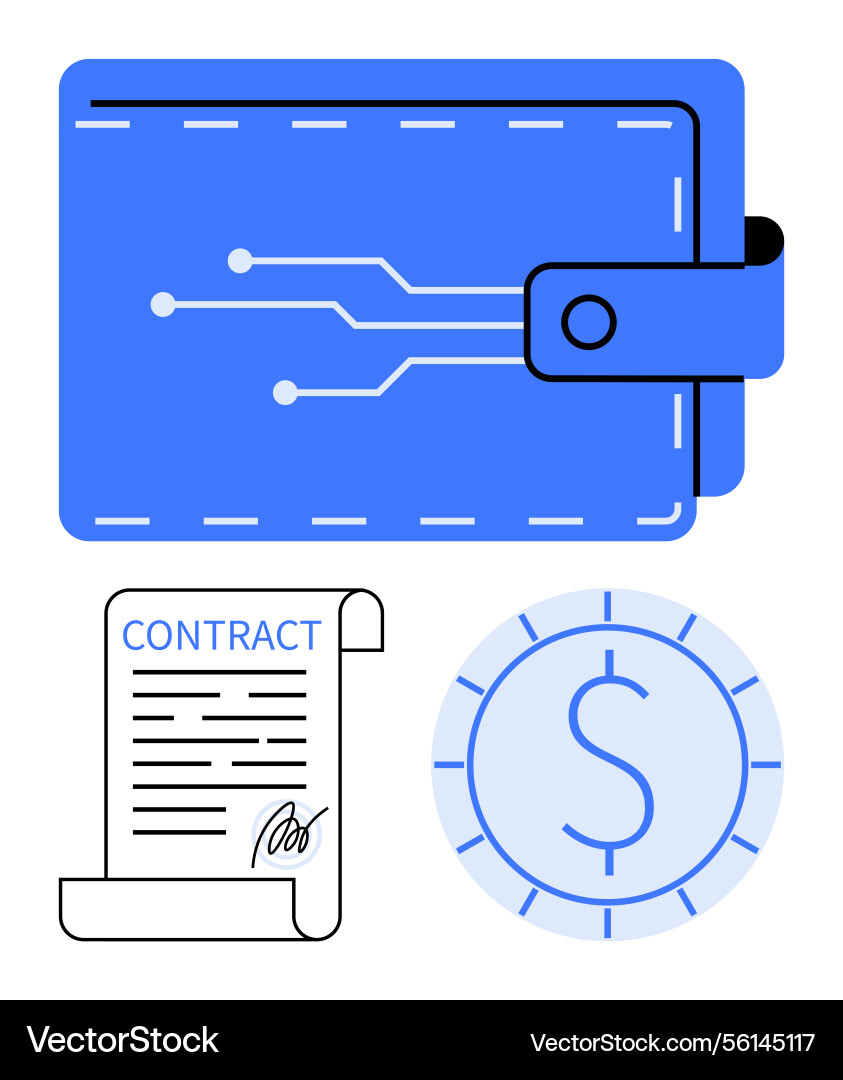 Digital wallet with circuit design alongside Vector Image