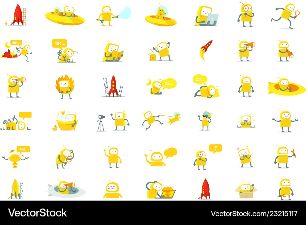 Robots big set character yellow color version vector image