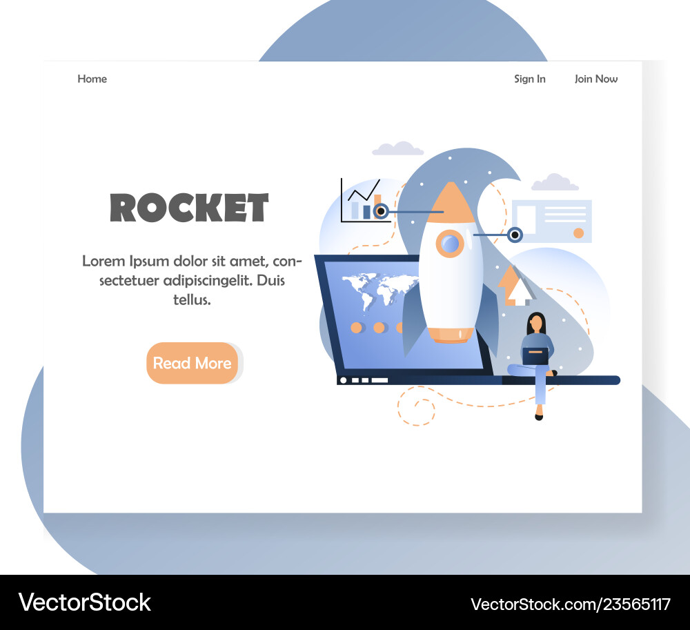 Rocket Startup Website Landing Page Vector Image