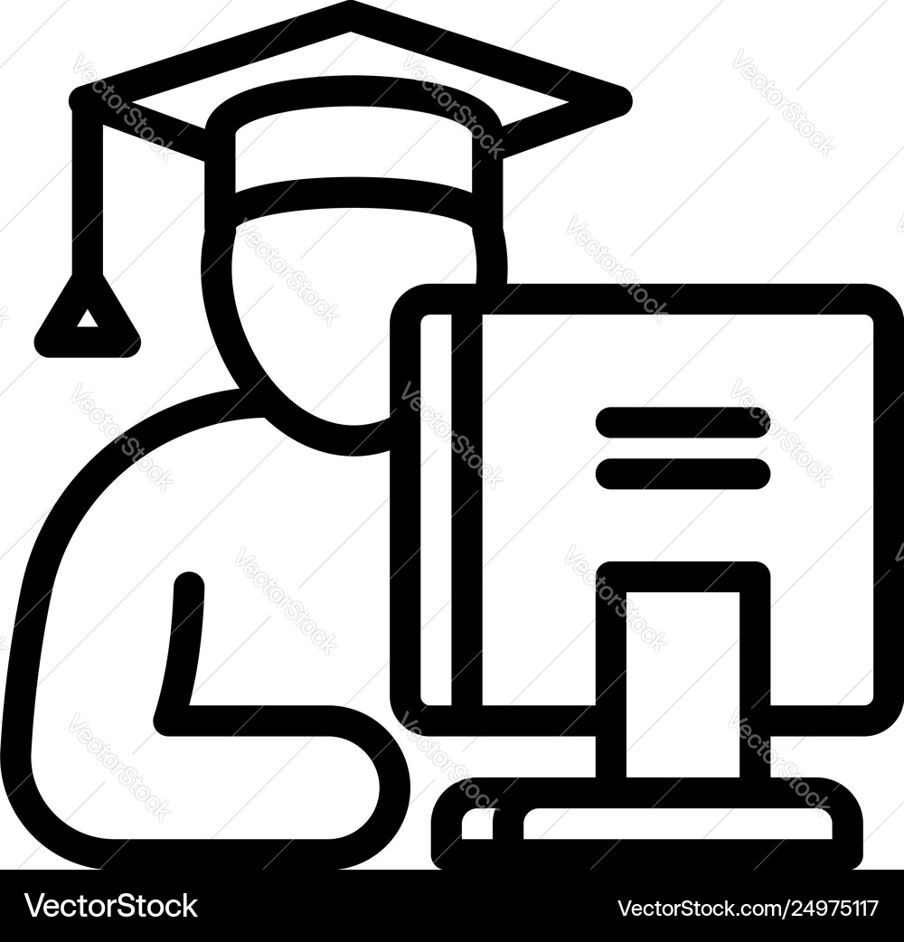 Student at computer icon outline style Student at computer icon outline style Vector Image