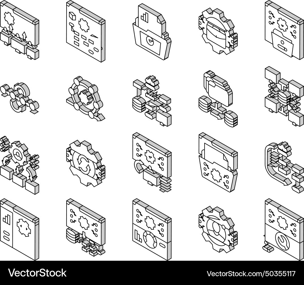 System analyst data isometric icons set vector image