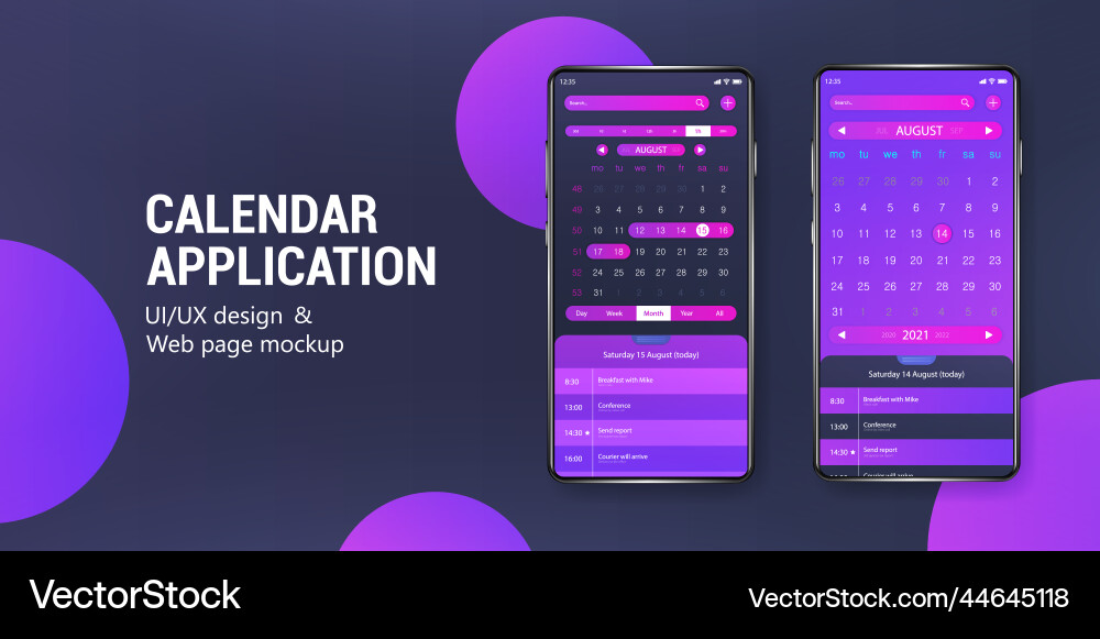 Calendar mobile app mockup with gradient colors Calendar mobile app mockup with gradient colors vector image