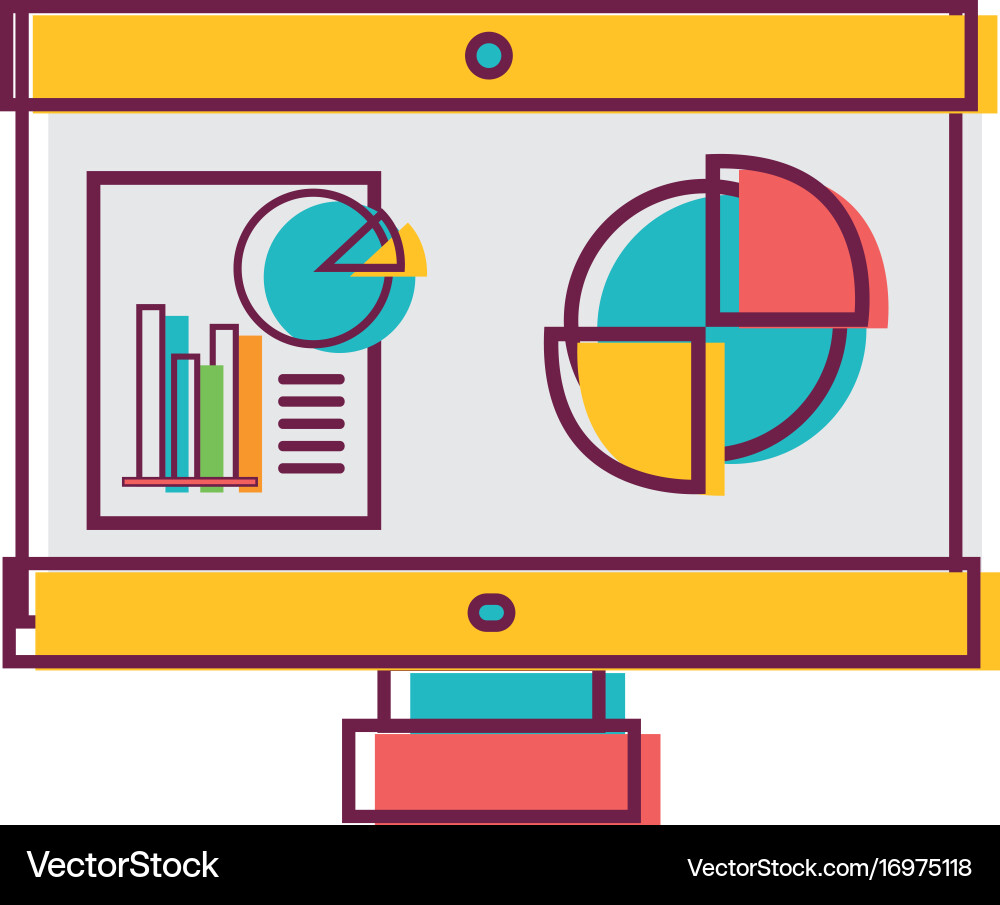 Computer with company document and statistics vector image