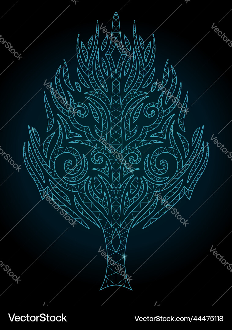 Cosmic low poly art with shiny linear tree shape Cosmic low poly art with shiny linear tree shape Vector Image