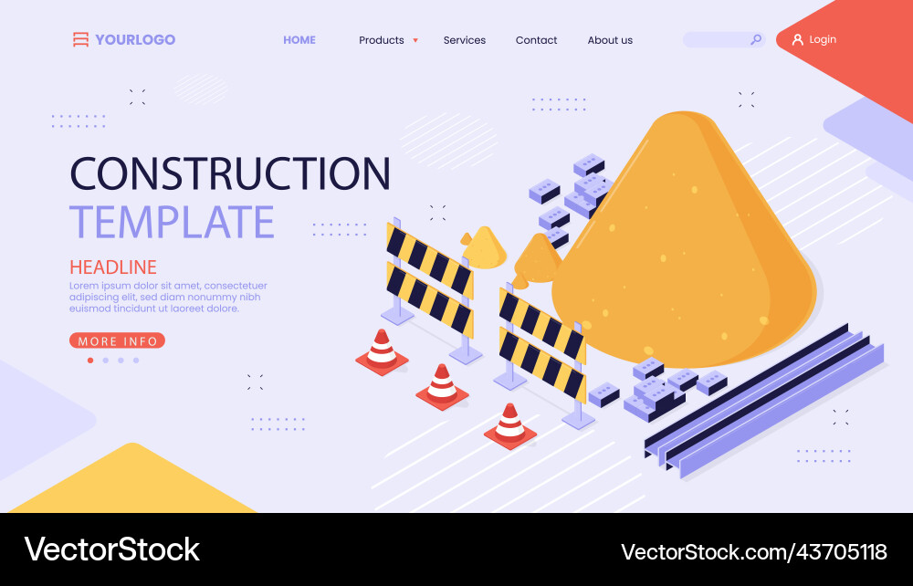 Gradient landing page template for construction Vector Image