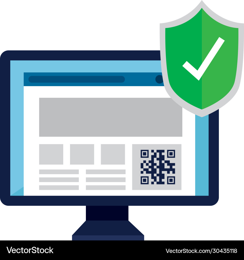 Qr code inside computer and shield design Vector Image