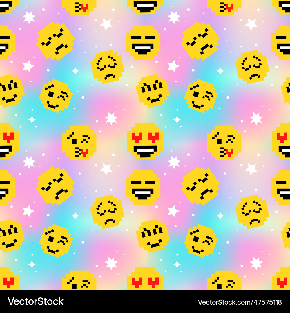 Retro pixel art seamless pattern with smiles Retro pixel art seamless pattern with smiles vector image