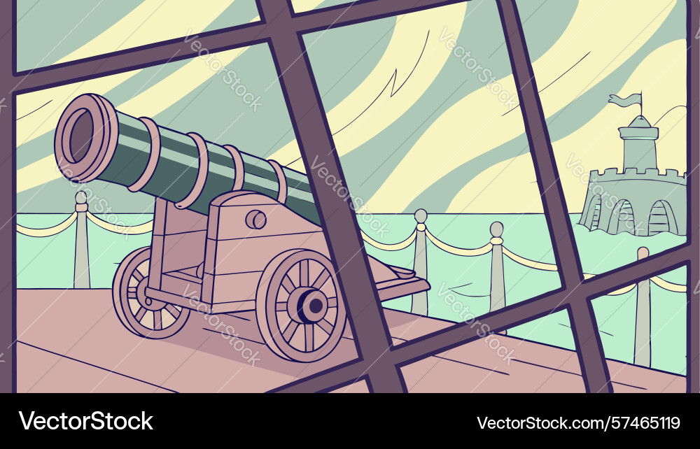 Cannon by window with city view design generative vector image