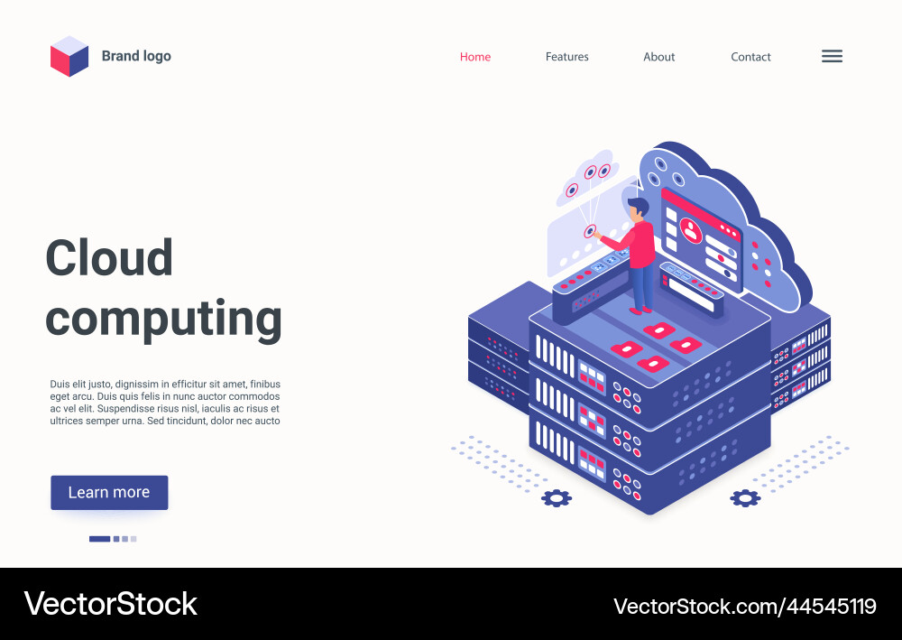 Cloud computing technology isometric landing page Cloud computing technology isometric landing page vector image