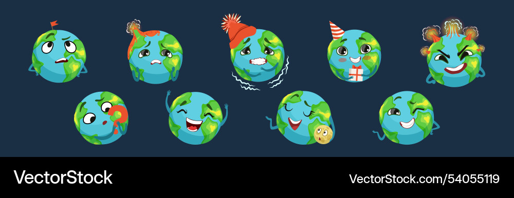 Funny planet character showing different emotion Funny planet character showing different emotion vector image