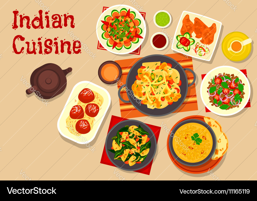 Indian Vegetarian Dinner Dishes vector image