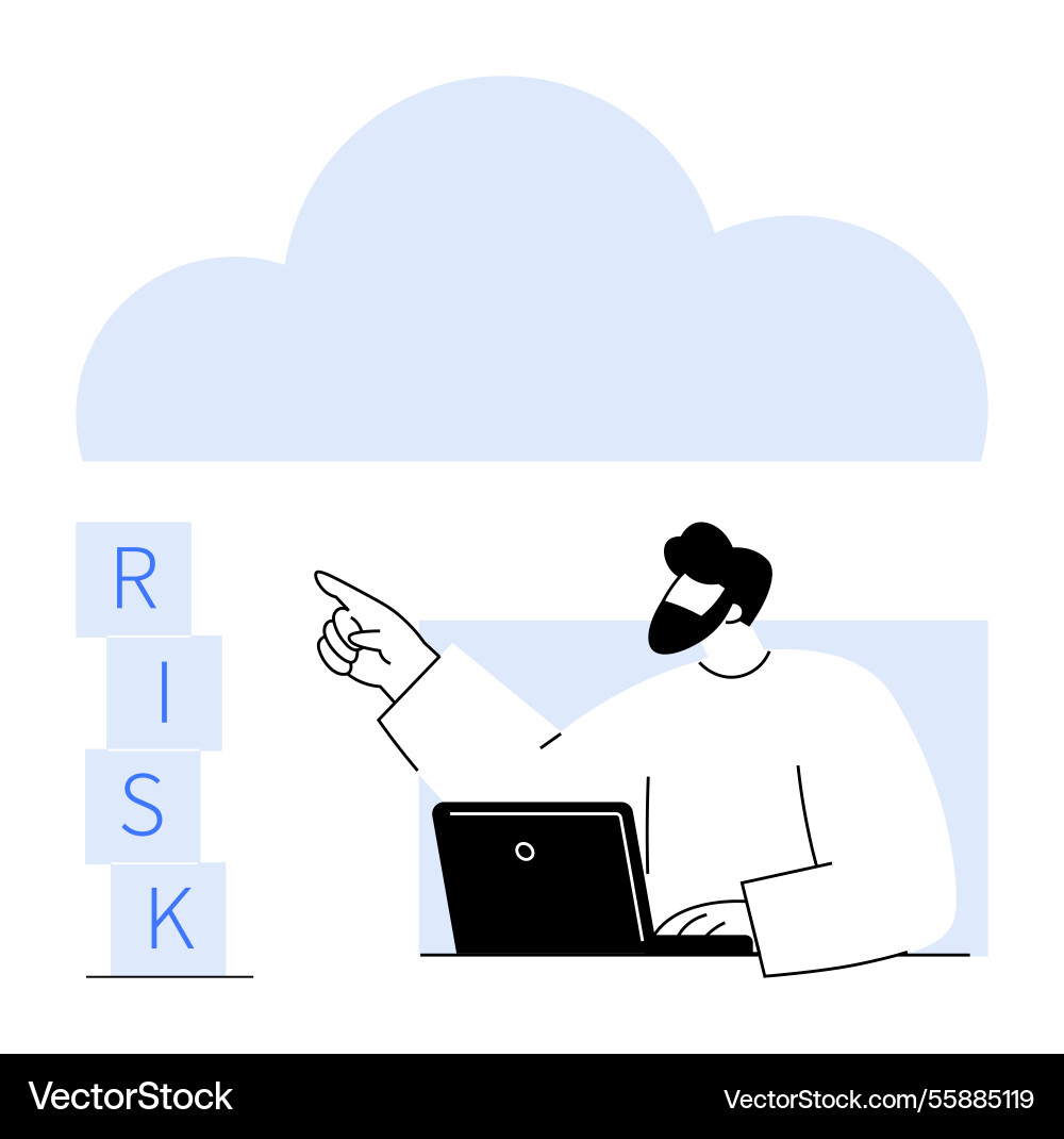 Man analyzing risk blocks with cloud technology vector image